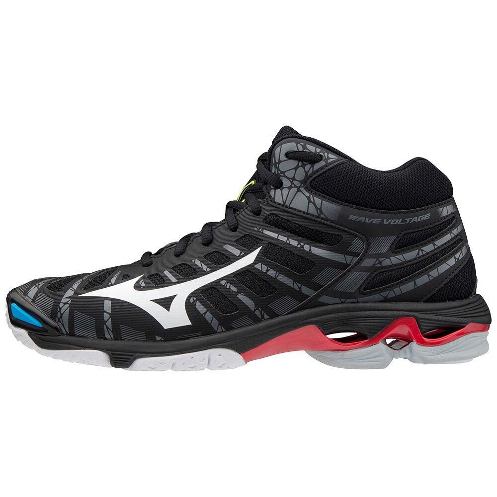 Men's Mizuno Volleyball Shoes Black/White Wave Voltage Mid Shoes - V1GA196545